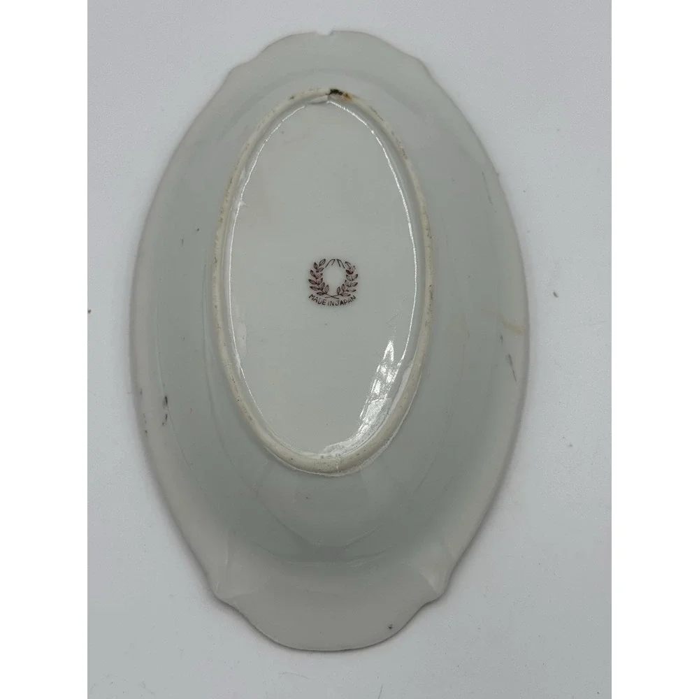 Porcelain Small Oblong Dish Rose Pattern Made in Japan
